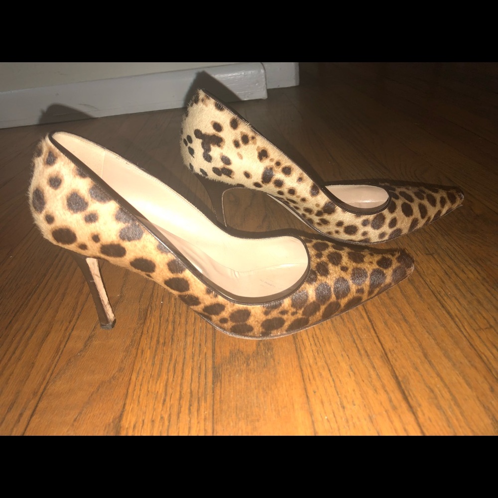 Manolo Blahnik pointed toe pony hair leopard pumps